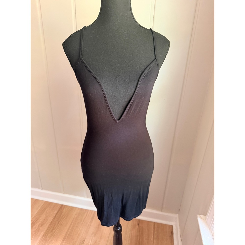 PrettyLittleThing Black Strappy V Plunge Bodycon Dress US 4 CLT6275/4/70